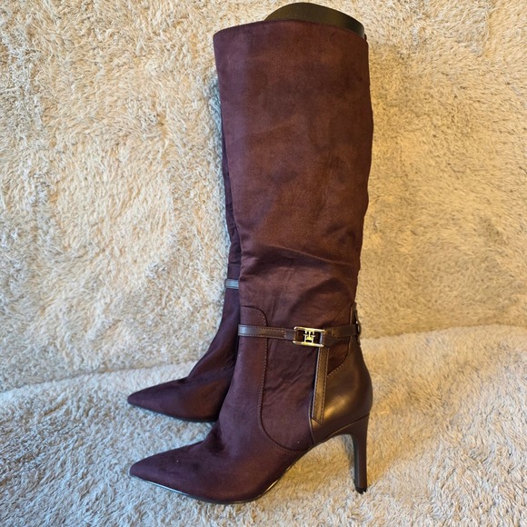 Tommy Hilfiger Dress Boots 6.5 Pointed Toe Knee High Stilettos Burgundy NEW - Picture 1 of 11